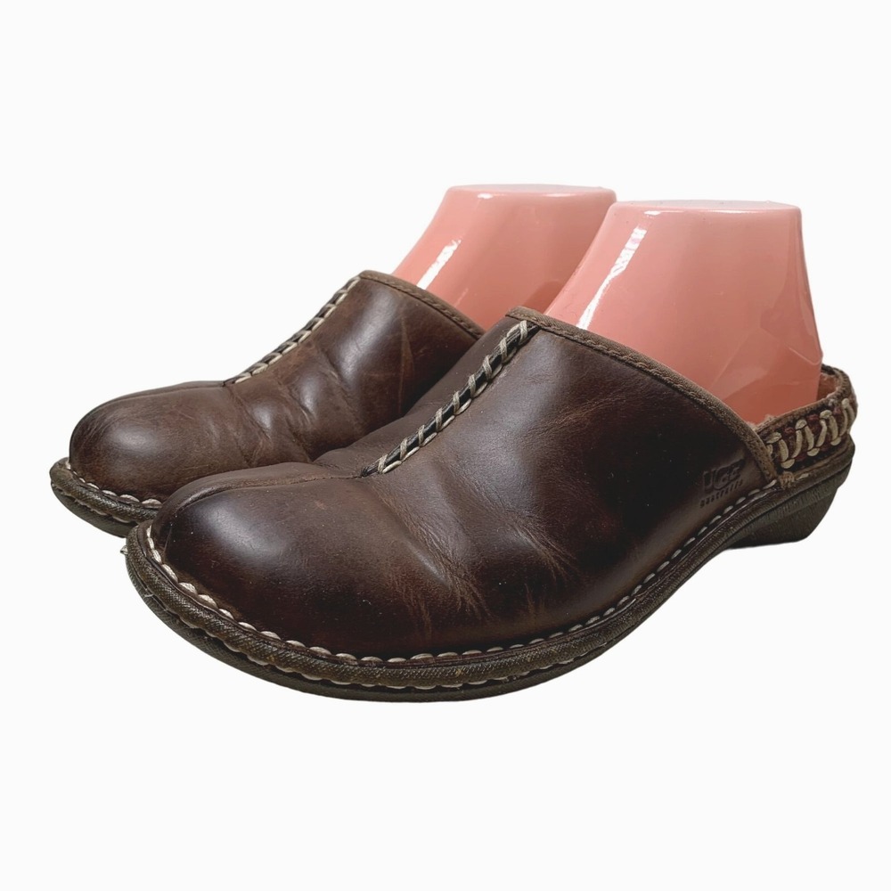 UGG Kohala Clogs Womens Size 7 Brown Leather Shearling Lined Slip On Mules - Picture 16 of 16